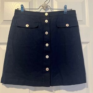 J Crew Classic Academia Navy Button-Front Skirt Size 6